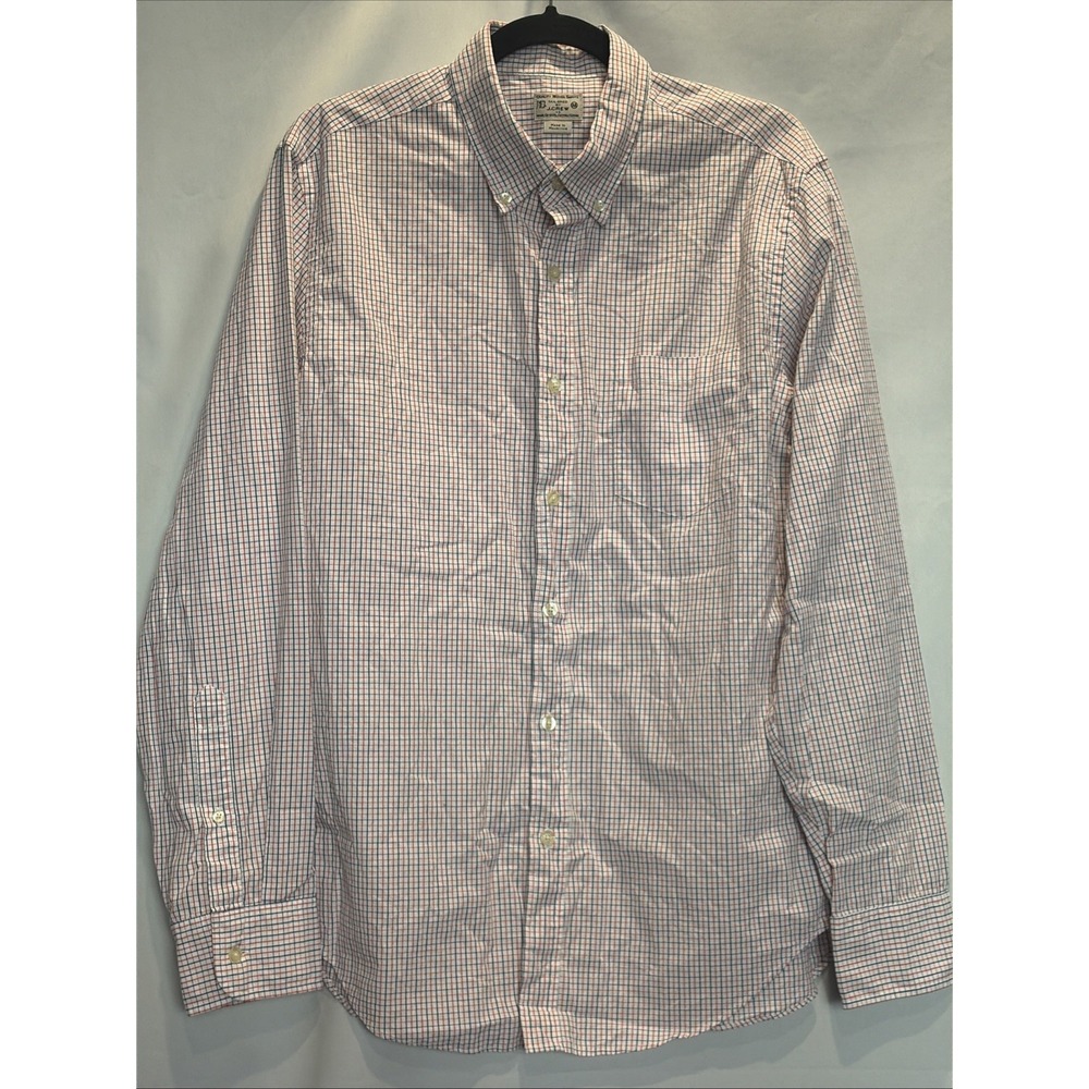 Tailored by J Crew Mens M Shirt Red/Blue Plaid Button Down 100% Cotton Pocket